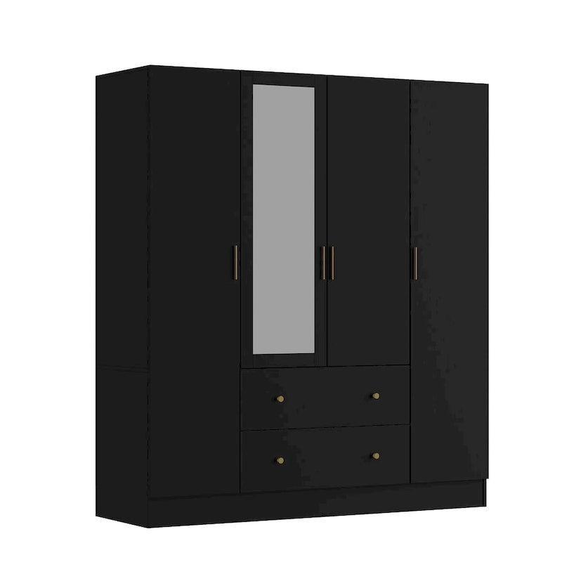 Armoire de rangement en bois avec miroir, casiers et tringle à vêtements
