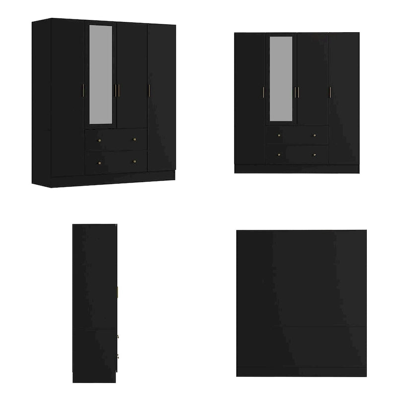 Armoire de rangement en bois avec miroir, casiers et tringle à vêtements
