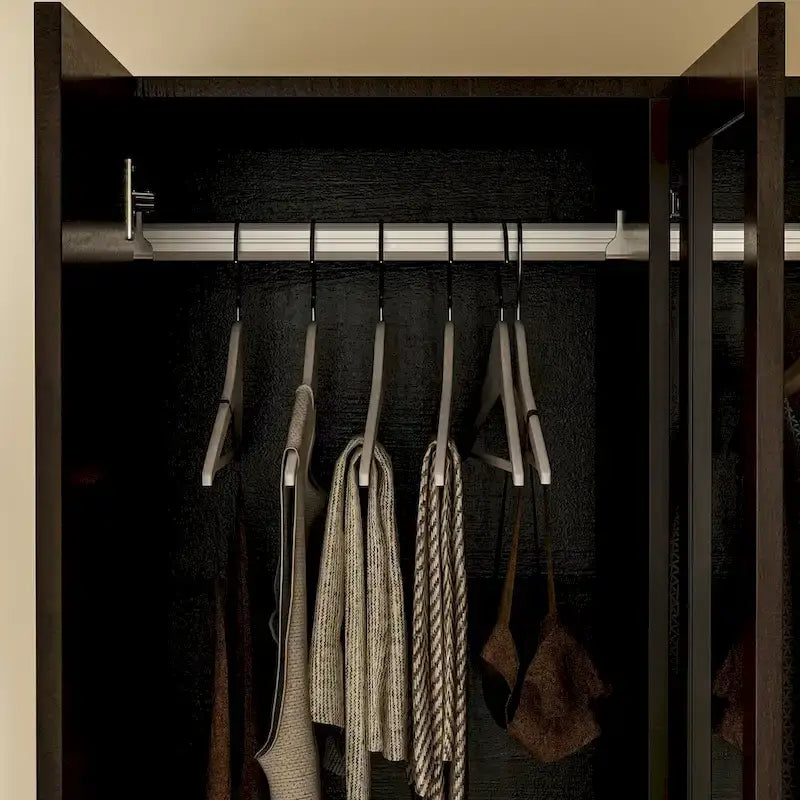 Armoire de rangement en bois avec miroir, casiers et tringle à vêtements