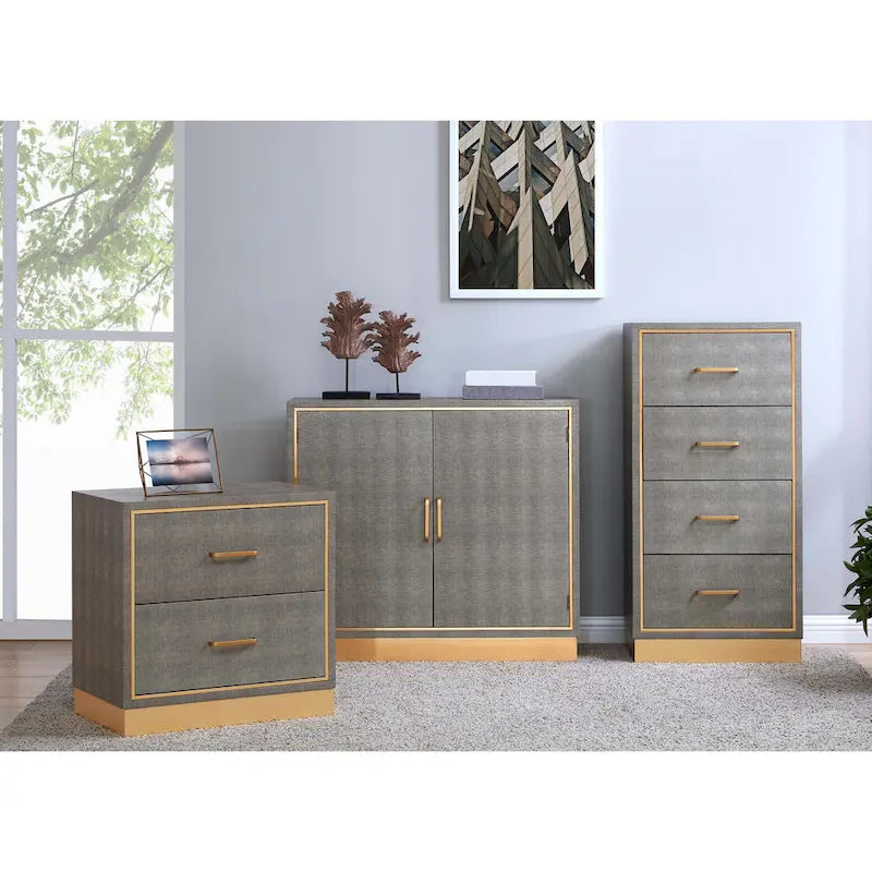 Table d'appoint 2 tiroirs en similicuir effet galuchat