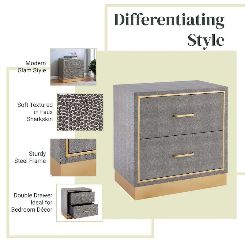 Table d'appoint 2 tiroirs en similicuir effet galuchat