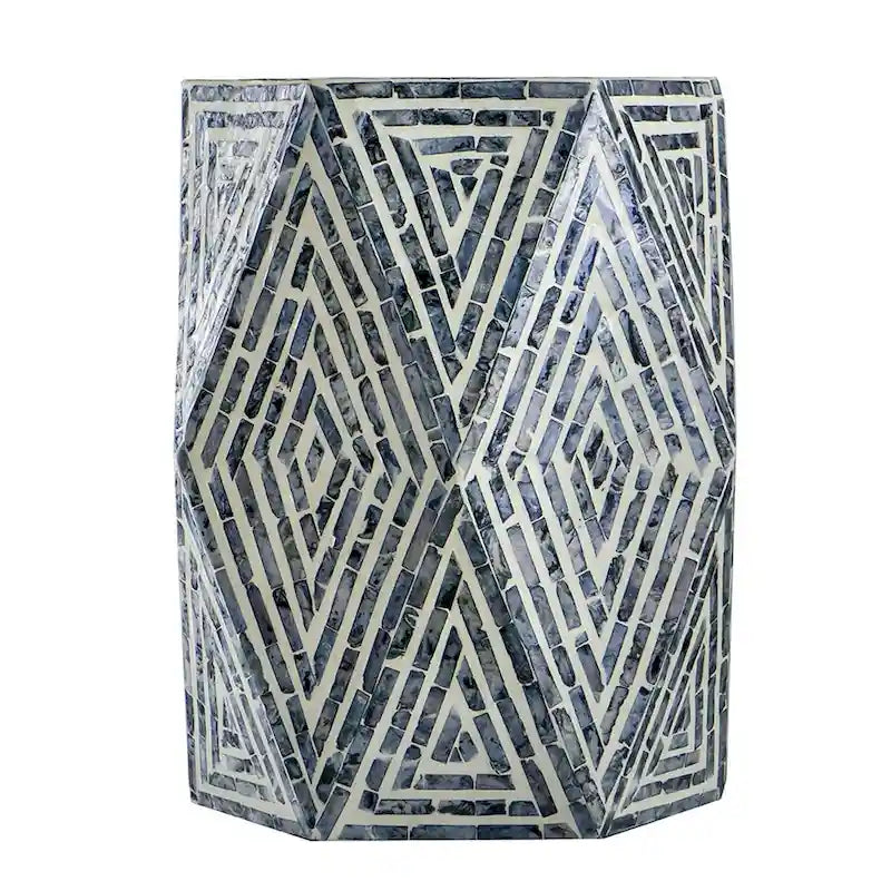 Tabouret d'appoint 18 pouces, design hexagonal, motif losanges, bleu, blanc