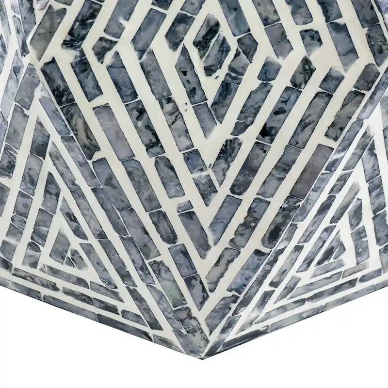 Tabouret d'appoint 18 pouces, design hexagonal, motif losanges, bleu, blanc