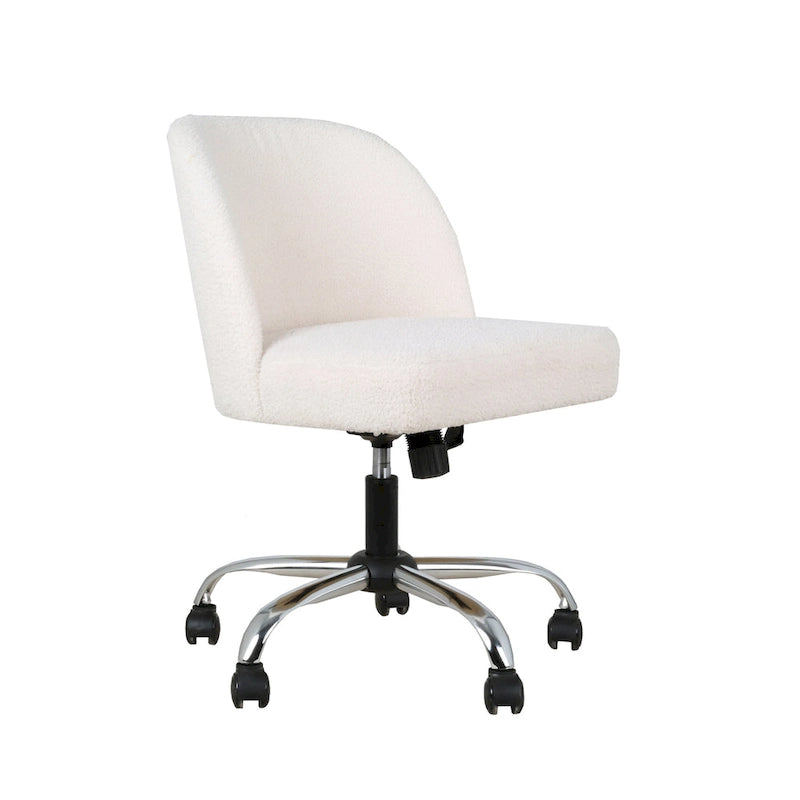 Chaise de bureau sans accoudoirs en tissu Sherpa avec roulettes en acier