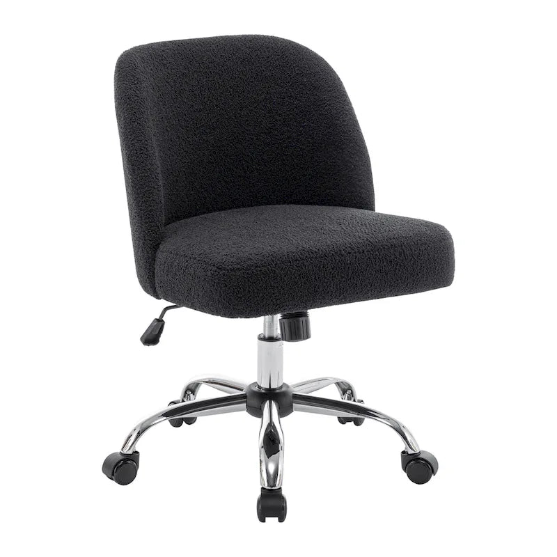 Chaise de bureau sans accoudoirs en tissu Sherpa avec roulettes en acier