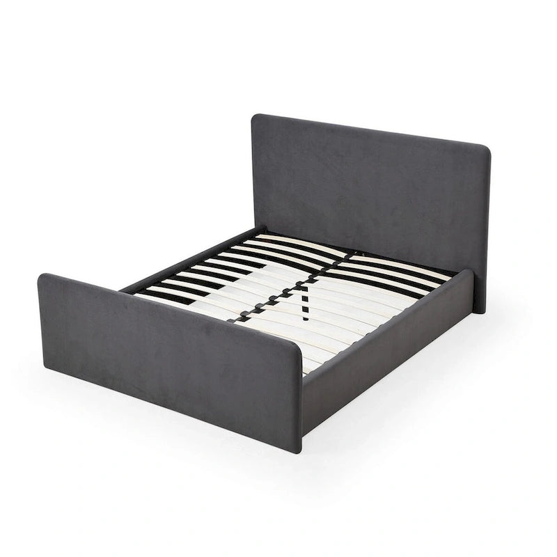 Lit plateforme California King Size, rembourré en velours, gris anthracite