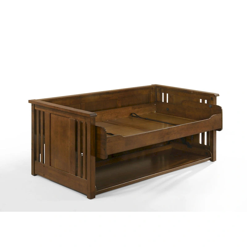 Lit-bureau artisanal avec ports USB et prise de courant, Noyer noir