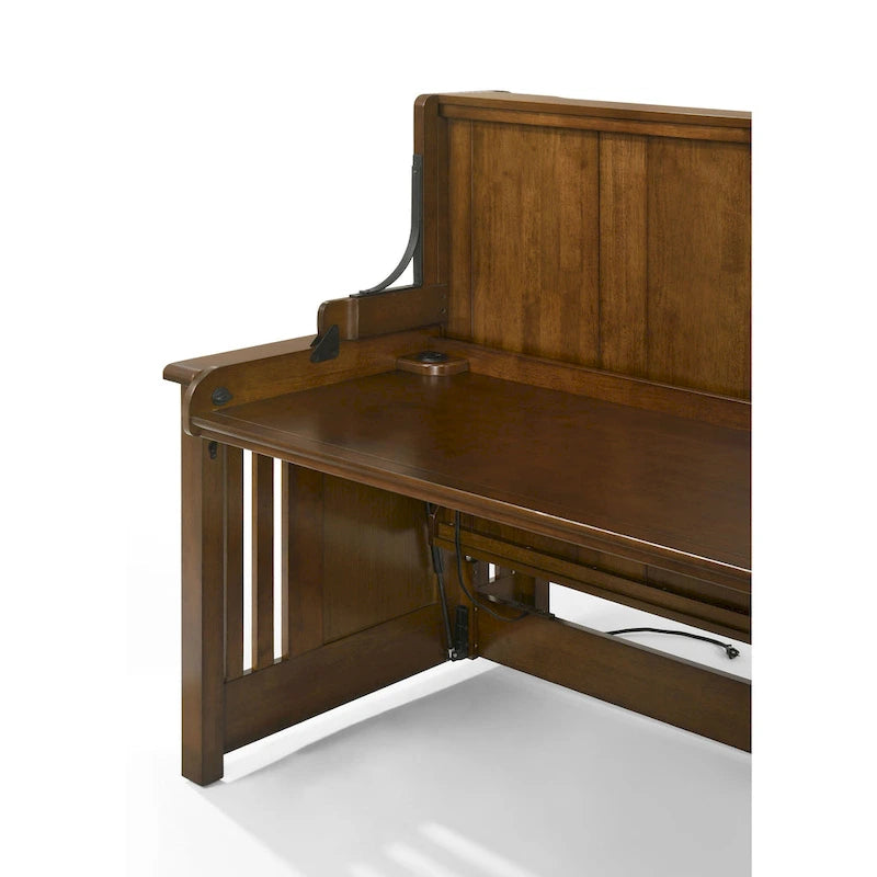 Lit-bureau artisanal avec ports USB et prise de courant, Noyer noir