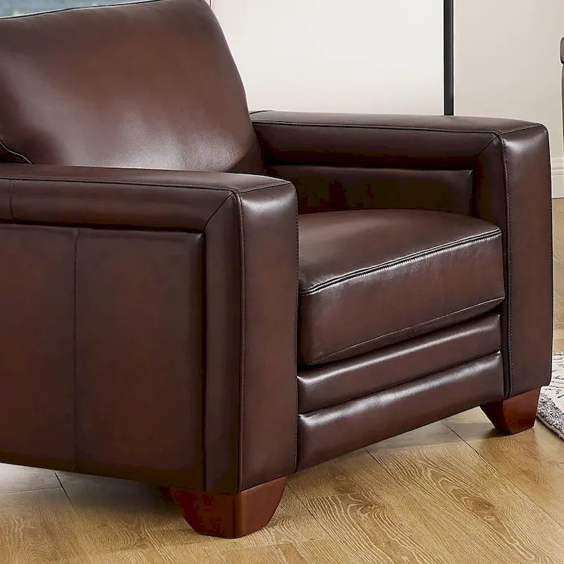 Fauteuil en cuir pleine fleur avec plumes, mousse à mémoire de forme et ressorts