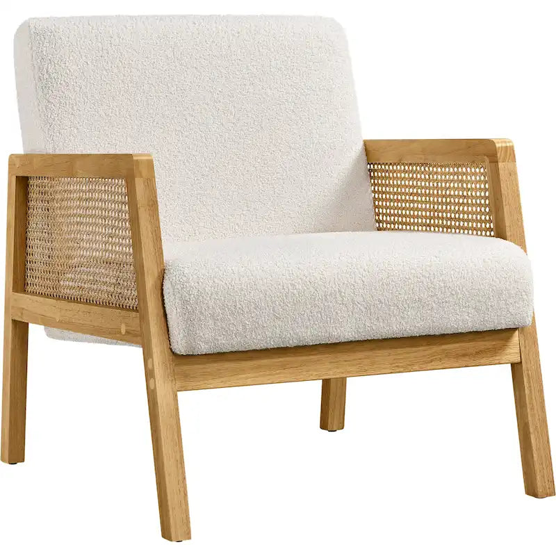 Fauteuil d'appoint rembourré avec accoudoirs en rotin