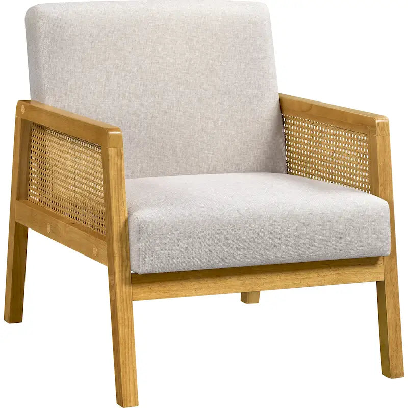 Fauteuil d'appoint rembourré avec accoudoirs en rotin