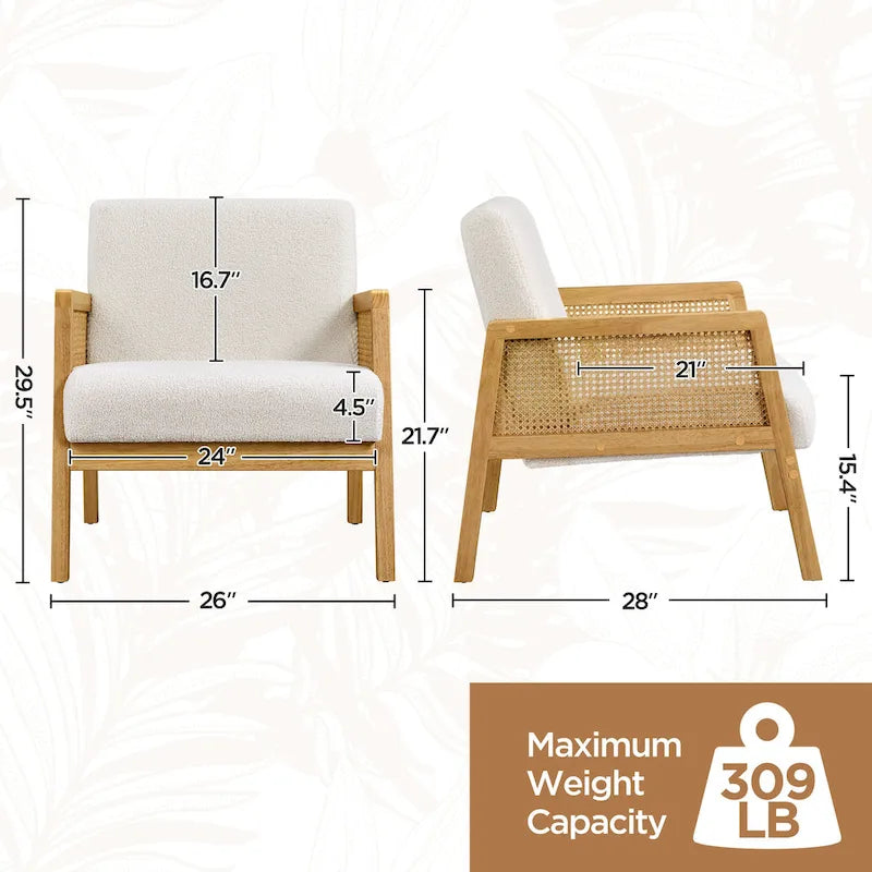 Fauteuil d'appoint rembourré avec accoudoirs en rotin