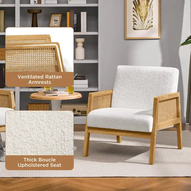 Fauteuil d'appoint rembourré avec accoudoirs en rotin