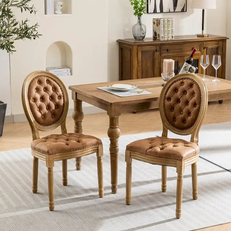 Lot de 2 chaises de salle à manger en cuir PU avec garniture cloutée