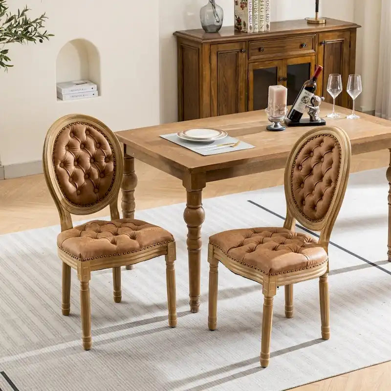 Lot de 2 chaises de salle à manger en cuir PU avec garniture cloutée