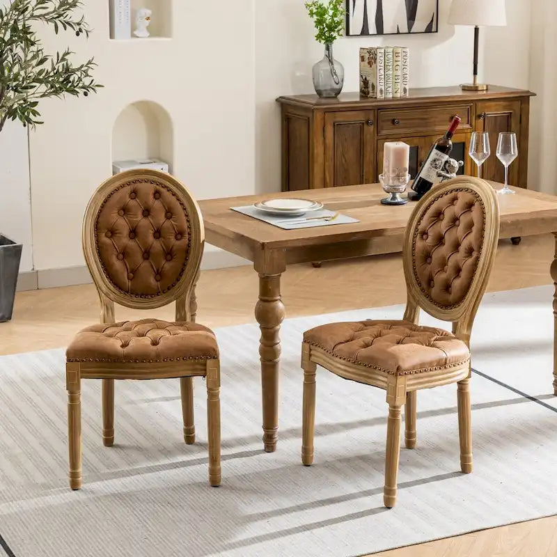 Lot de 2 chaises de salle à manger en cuir PU avec garniture cloutée