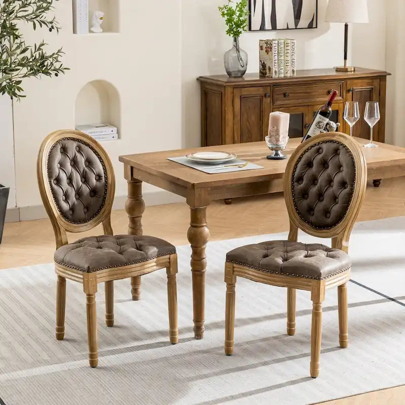 Lot de 2 chaises de salle à manger en cuir PU avec garniture cloutée