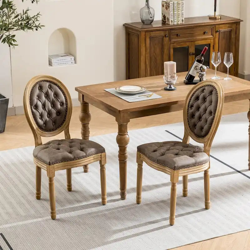 Lot de 2 chaises de salle à manger en cuir PU avec garniture cloutée