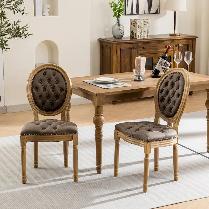 Lot de 2 chaises de salle à manger en cuir PU avec garniture cloutée
