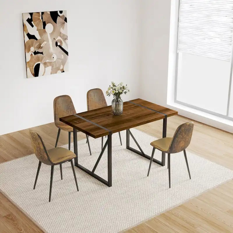 Table de salle à manger Mid-Century en bois avec piètement en métal