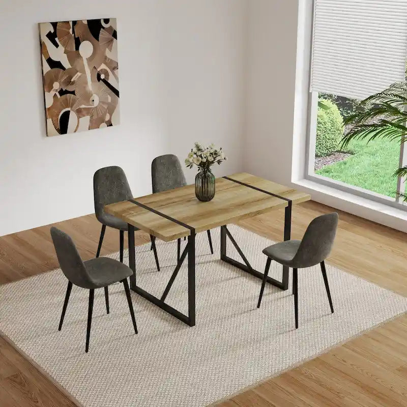 Table de salle à manger Mid-Century en bois avec piètement en métal