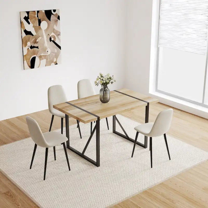Table de salle à manger Mid-Century en bois avec piètement en métal