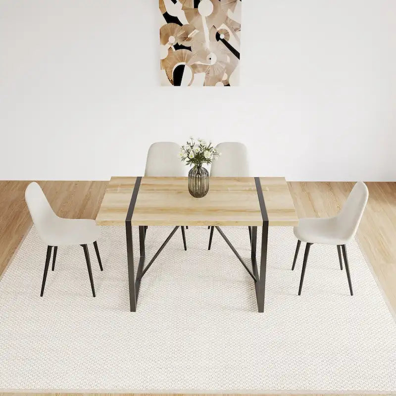 Table de salle à manger Mid-Century en bois avec piètement en métal