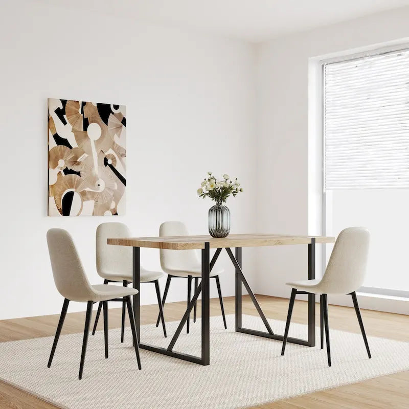 Table de salle à manger Mid-Century en bois avec piètement en métal