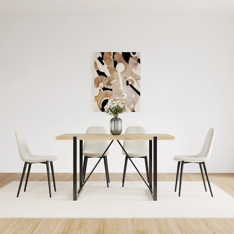 Table de salle à manger Mid-Century en bois avec piètement en métal
