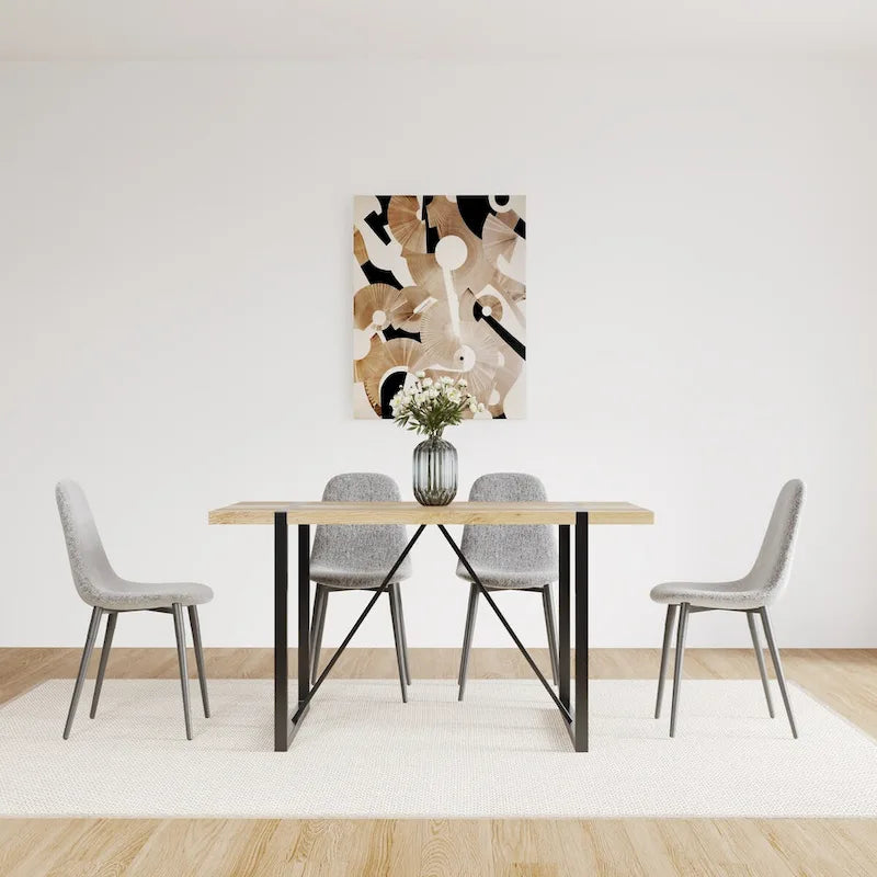 Table de salle à manger Mid-Century en bois avec piètement en métal