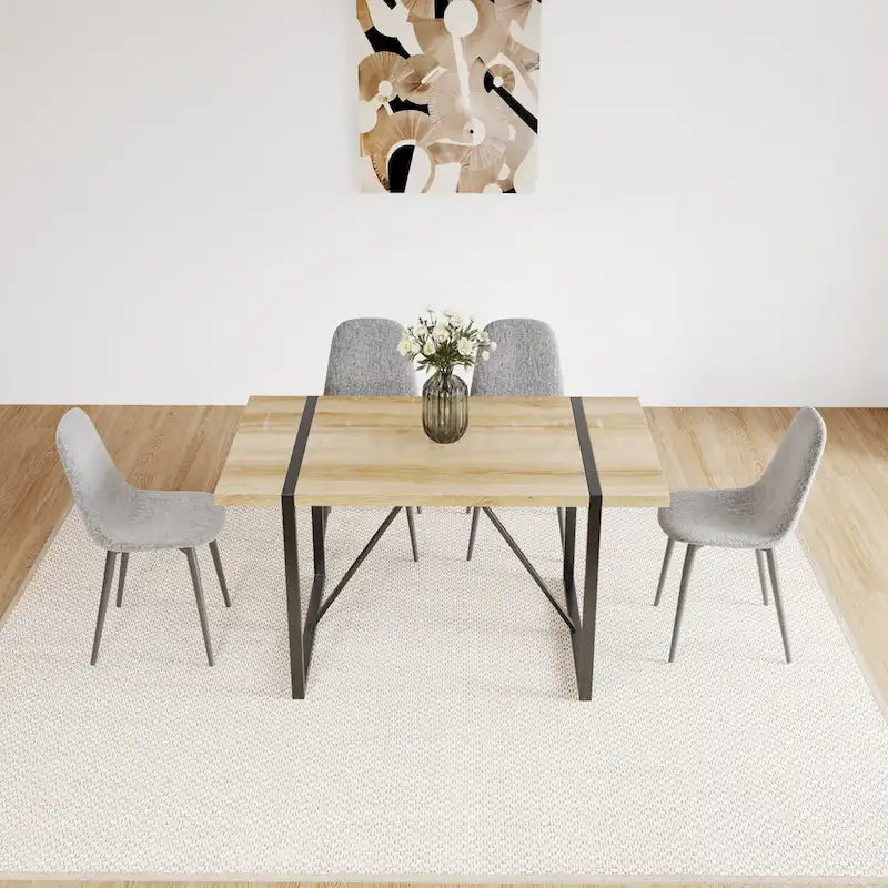 Table de salle à manger Mid-Century en bois avec piètement en métal