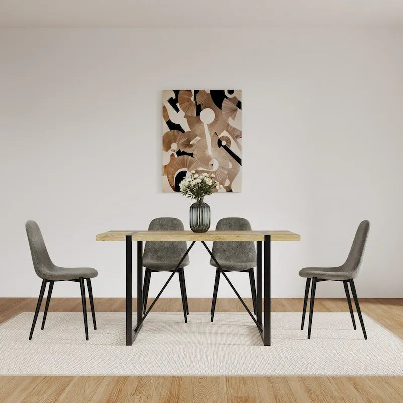 Table de salle à manger Mid-Century en bois avec piètement en métal