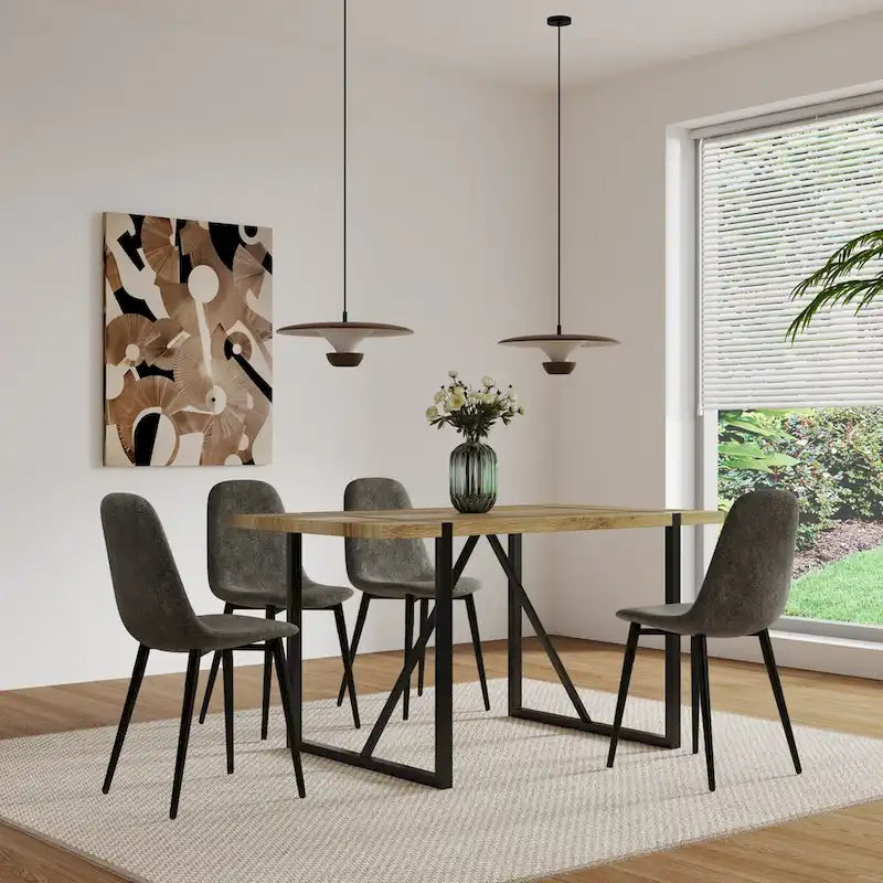Table de salle à manger Mid-Century en bois avec piètement en métal