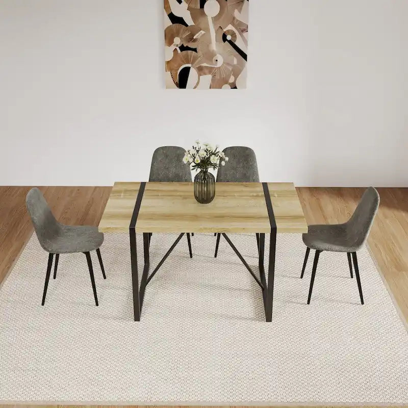 Table de salle à manger Mid-Century en bois avec piètement en métal