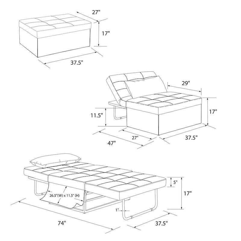 Chaise convertible 4-en-1 – Pouf, chaise longue, canapé et lit
