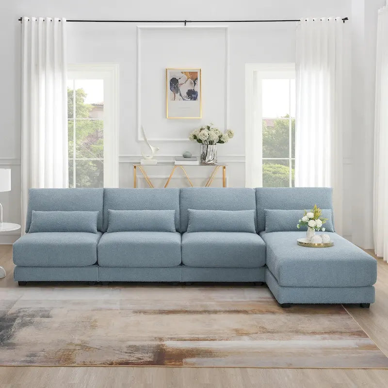Canapé sectionnel surdimensionné à assise profonde avec méridienne réversible, canapé d'angle convertible en L, bleu