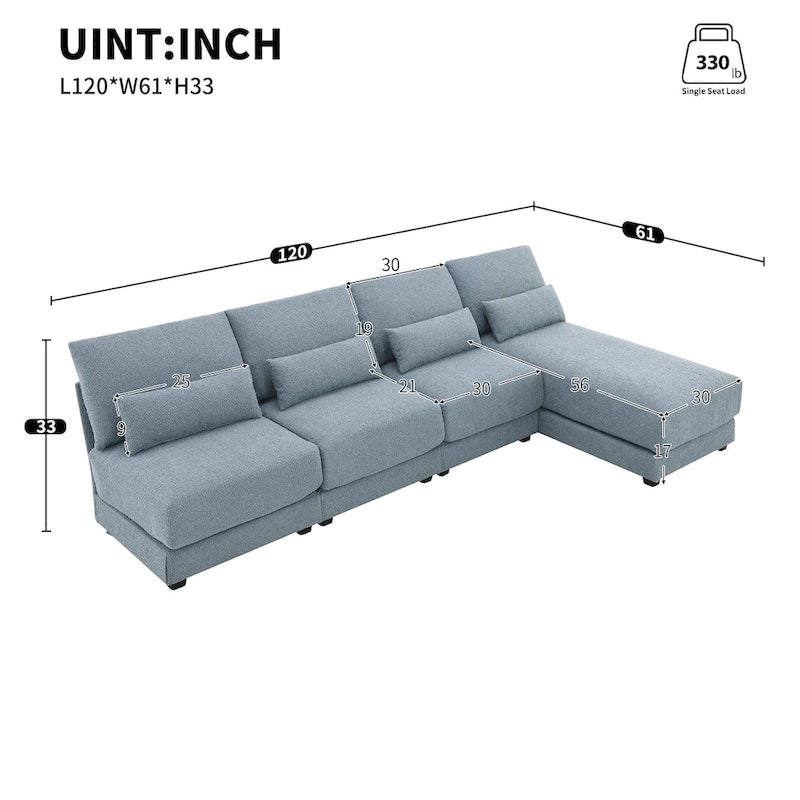 Canapé sectionnel surdimensionné à assise profonde avec méridienne réversible, canapé d'angle convertible en L, bleu
