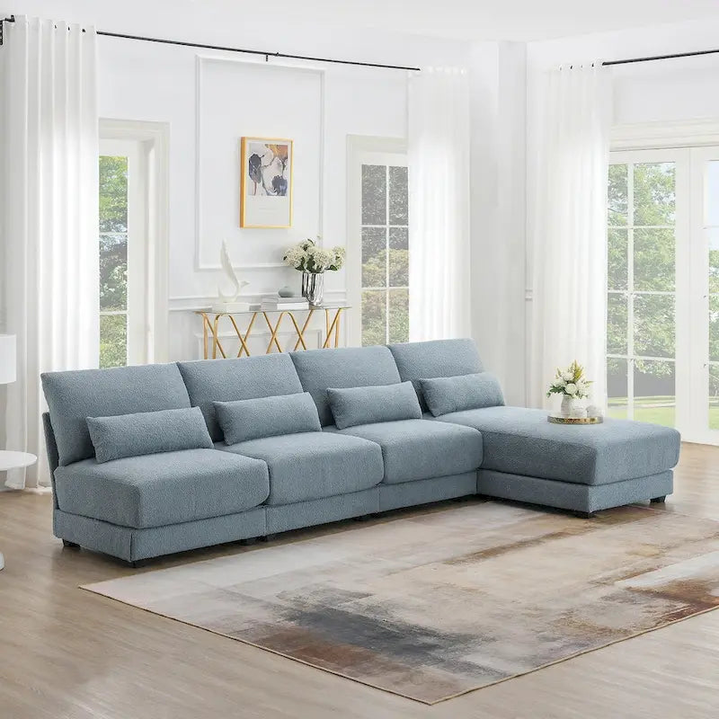 Canapé sectionnel surdimensionné à assise profonde avec méridienne réversible, canapé d'angle convertible en L, bleu