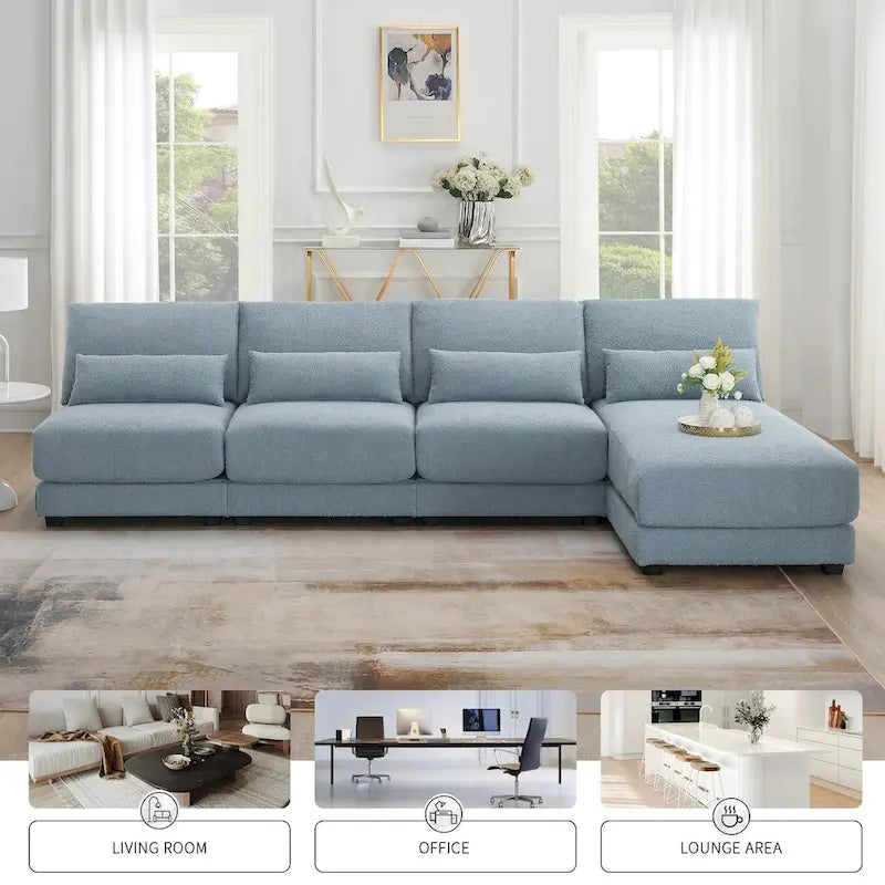 Canapé sectionnel surdimensionné à assise profonde avec méridienne réversible, canapé d'angle convertible en L, bleu