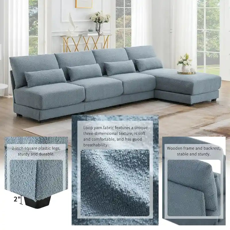 Canapé sectionnel surdimensionné à assise profonde avec méridienne réversible, canapé d'angle convertible en L, bleu