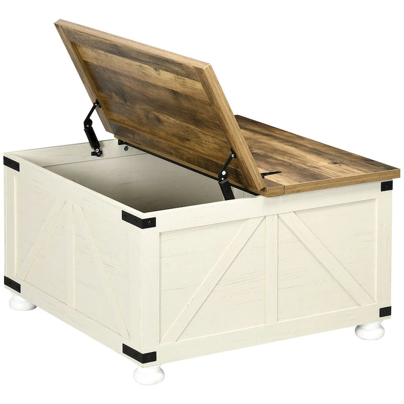 Table basse de salon carrée avec rangement esprit campagne