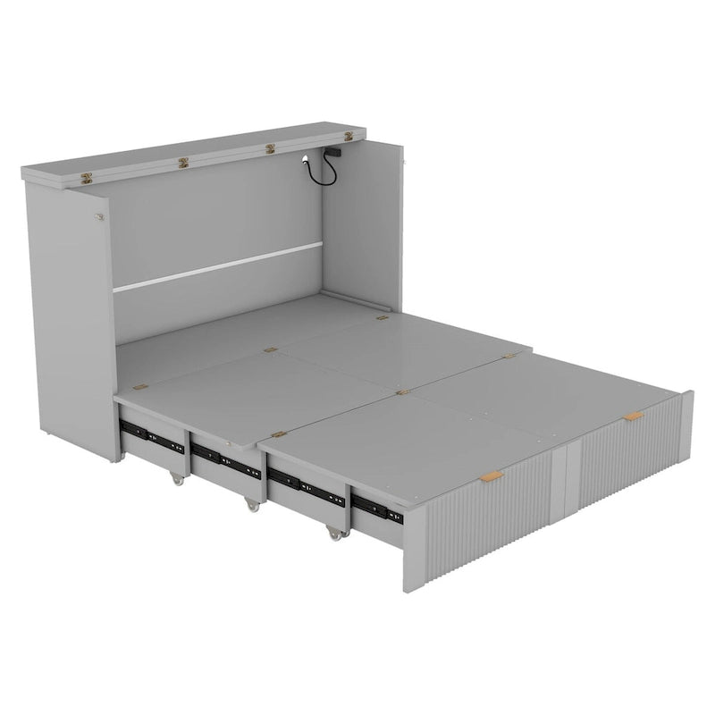 Lit escamotable grand format avec tiroir, prises et ports USB