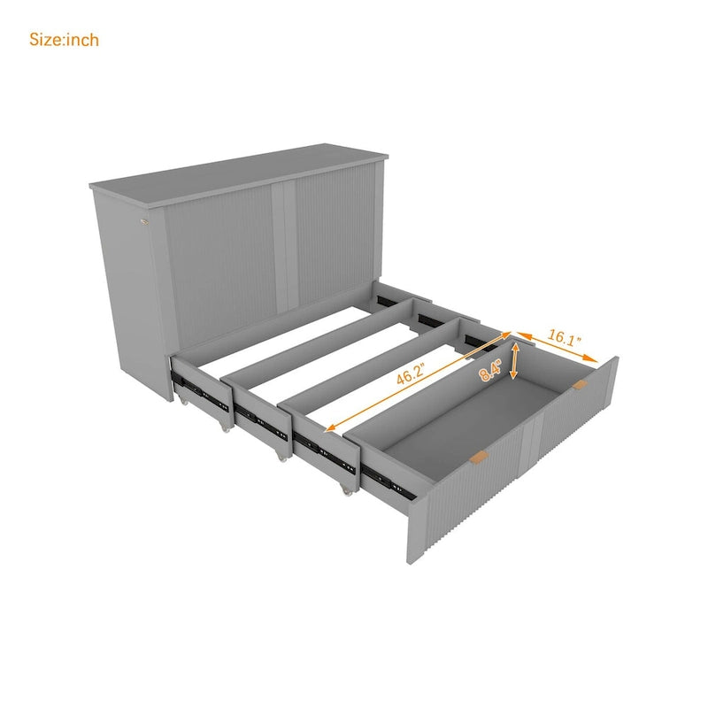 Lit escamotable grand format avec tiroir, prises et ports USB