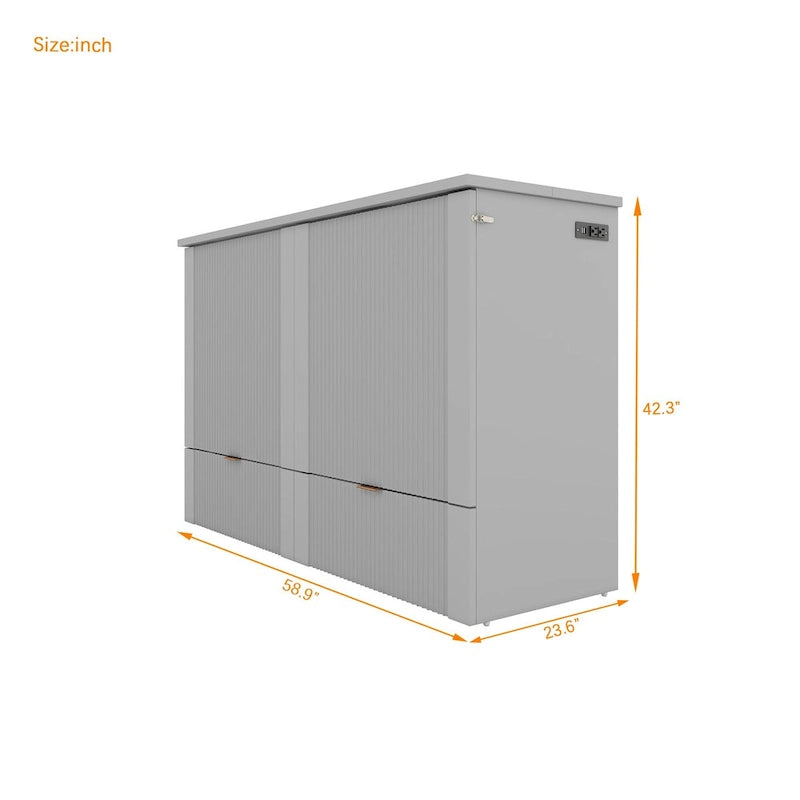 Lit escamotable grand format avec tiroir, prises et ports USB