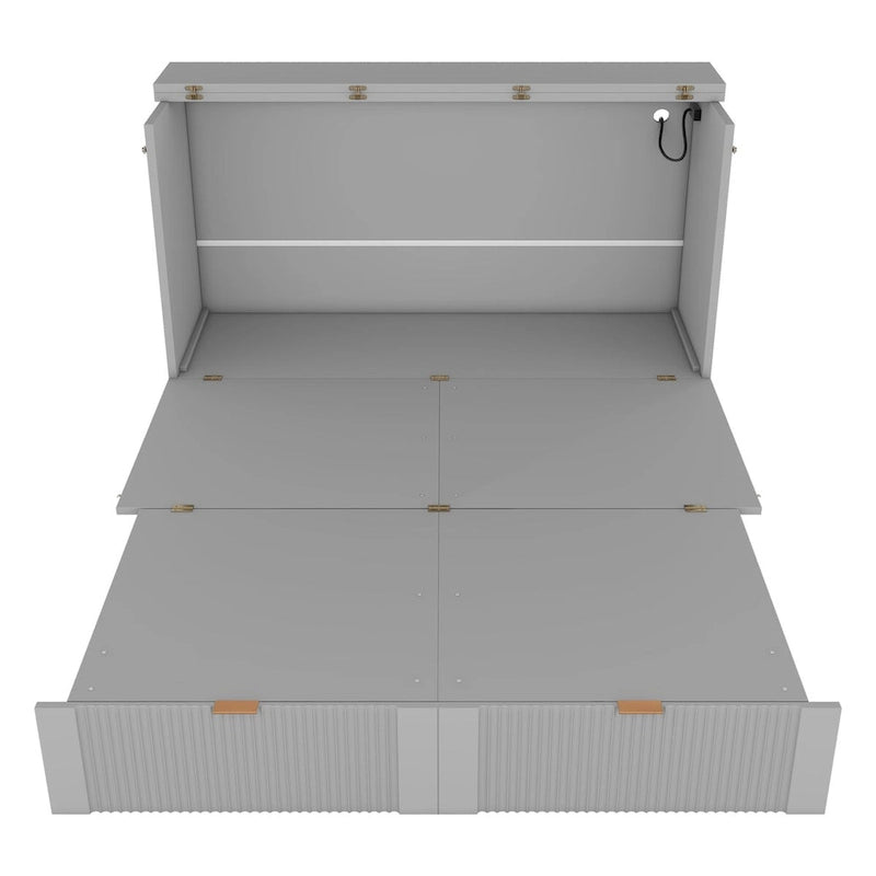 Lit escamotable grand format avec tiroir, prises et ports USB