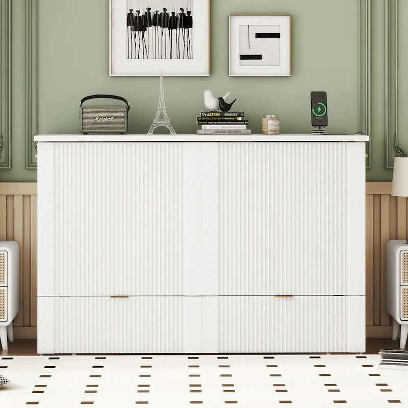 Lit escamotable grand format avec tiroir, prises et ports USB