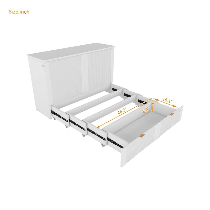 Lit escamotable grand format avec tiroir, prises et ports USB