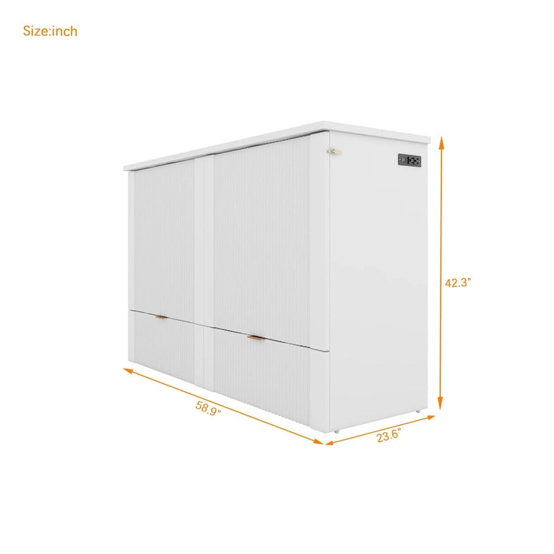 Lit escamotable grand format avec tiroir, prises et ports USB