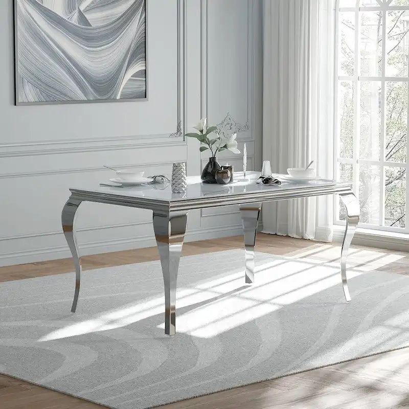 Table à manger en verre de style Mid-Century Modern avec pieds cabriolets en métal