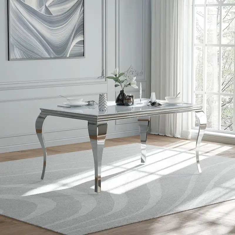 Table à manger en verre de style Mid-Century Modern avec pieds cabriolets en métal